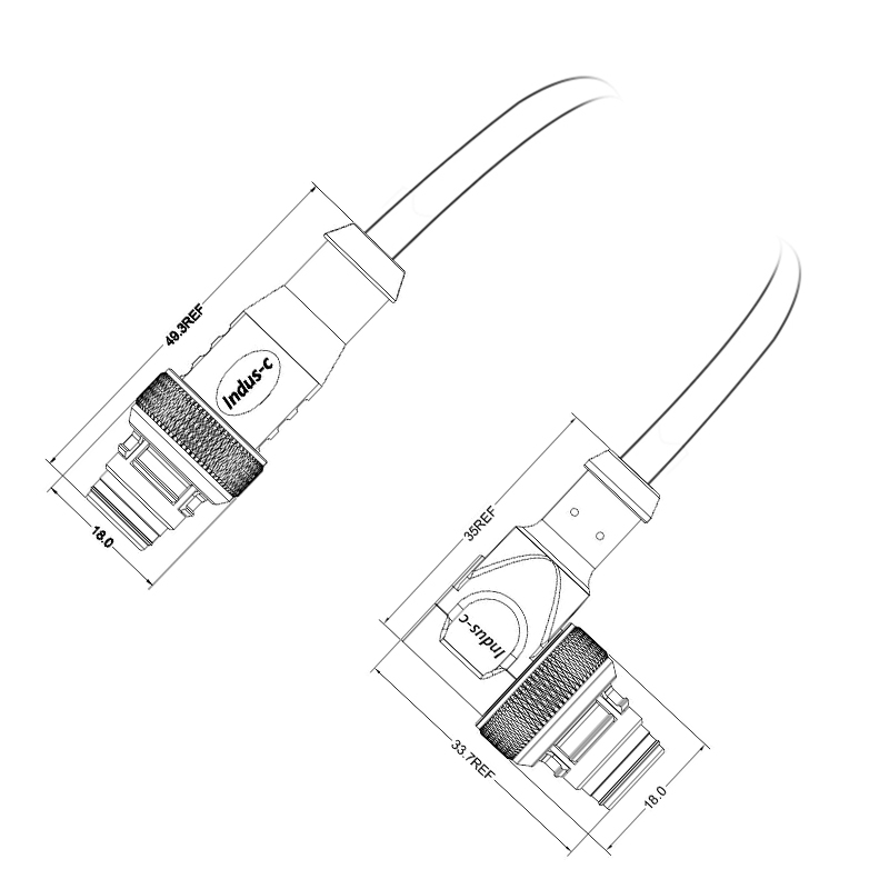 Push-pull m12 4pins A code male straight to male right angle molded cable,unshielded,PUR,-40°C~+105°C,22AWG 0.34mm²,brass with nickel plated screw